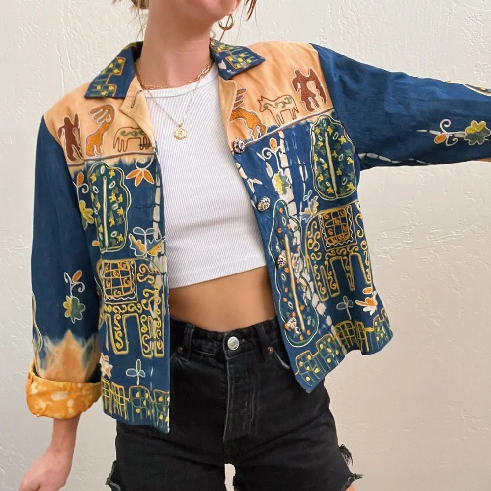 Vintage Sandy Starkman Funky Dip Dye African Embroidered Button Up Jacket - Picture 5 of 6